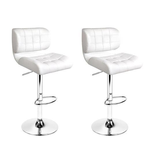 Stool Haven Set of 2 PU Leather Gas Lift Bar Stools - White and Chrome