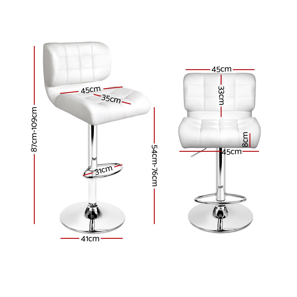 Stool Haven Set of 2 PU Leather Gas Lift Bar Stools - White and Chrome