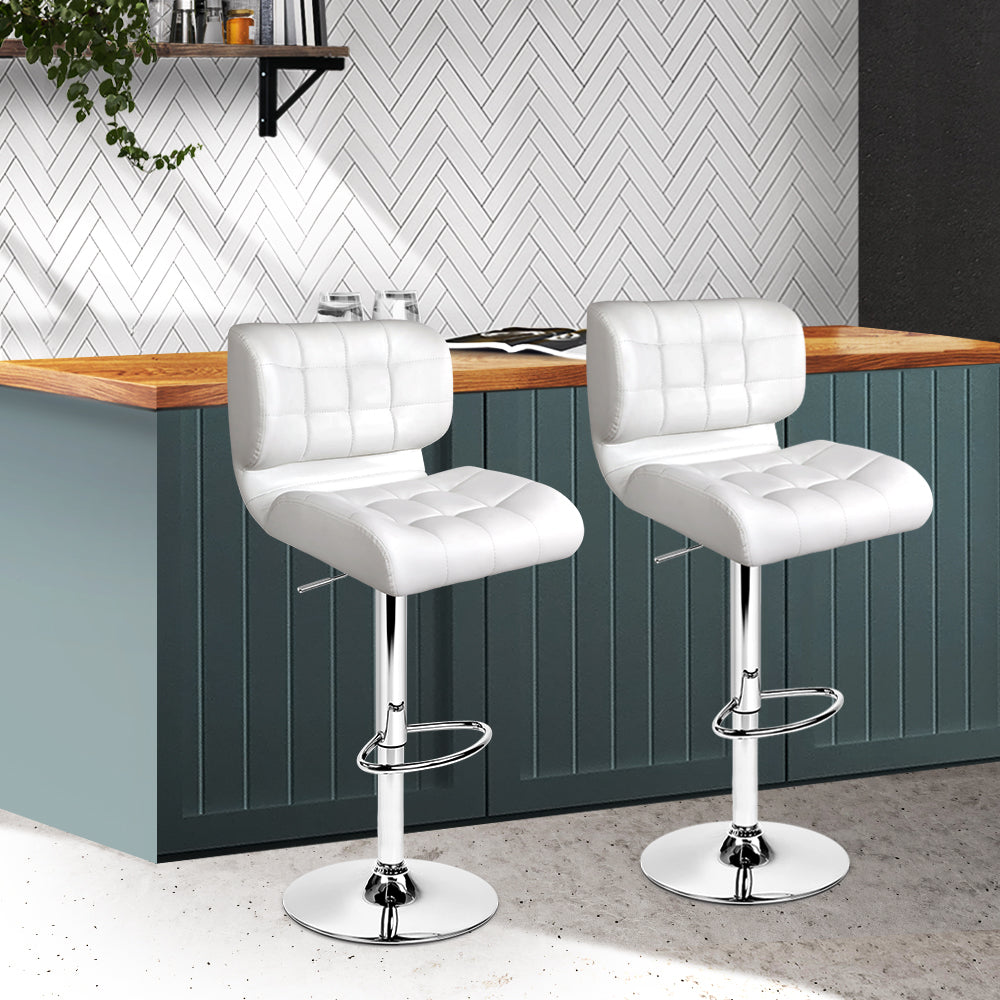 Stool Haven Set of 2 PU Leather Gas Lift Bar Stools - White and Chrome