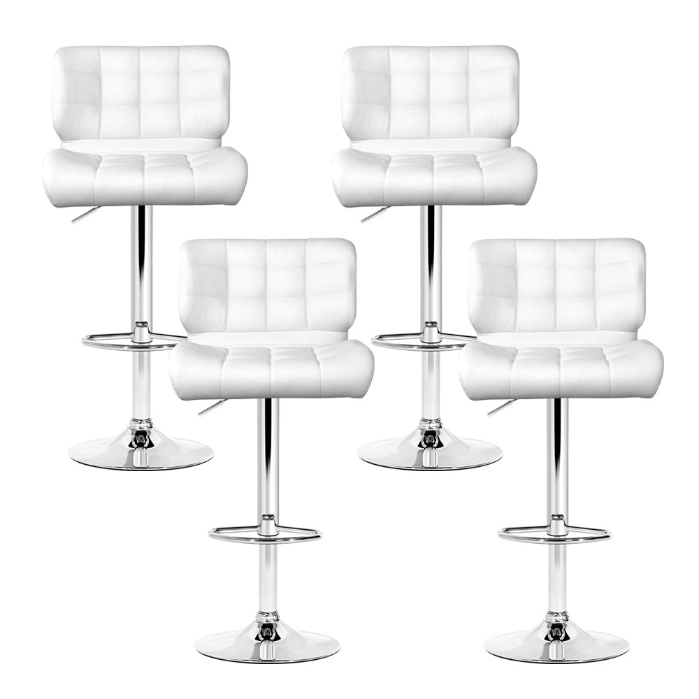 Stool Haven 4x Bar Stools Gas Lift Leather Padded White