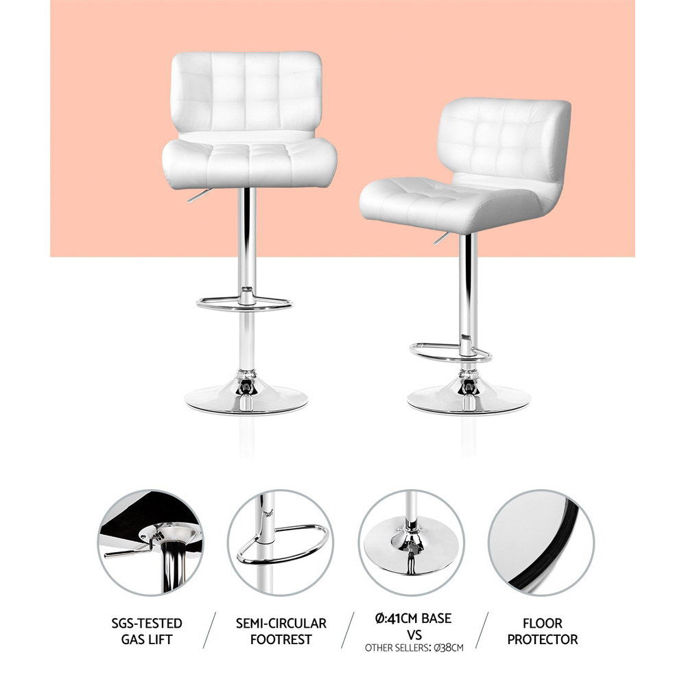 Stool Haven 4x Bar Stools Gas Lift Leather Padded White