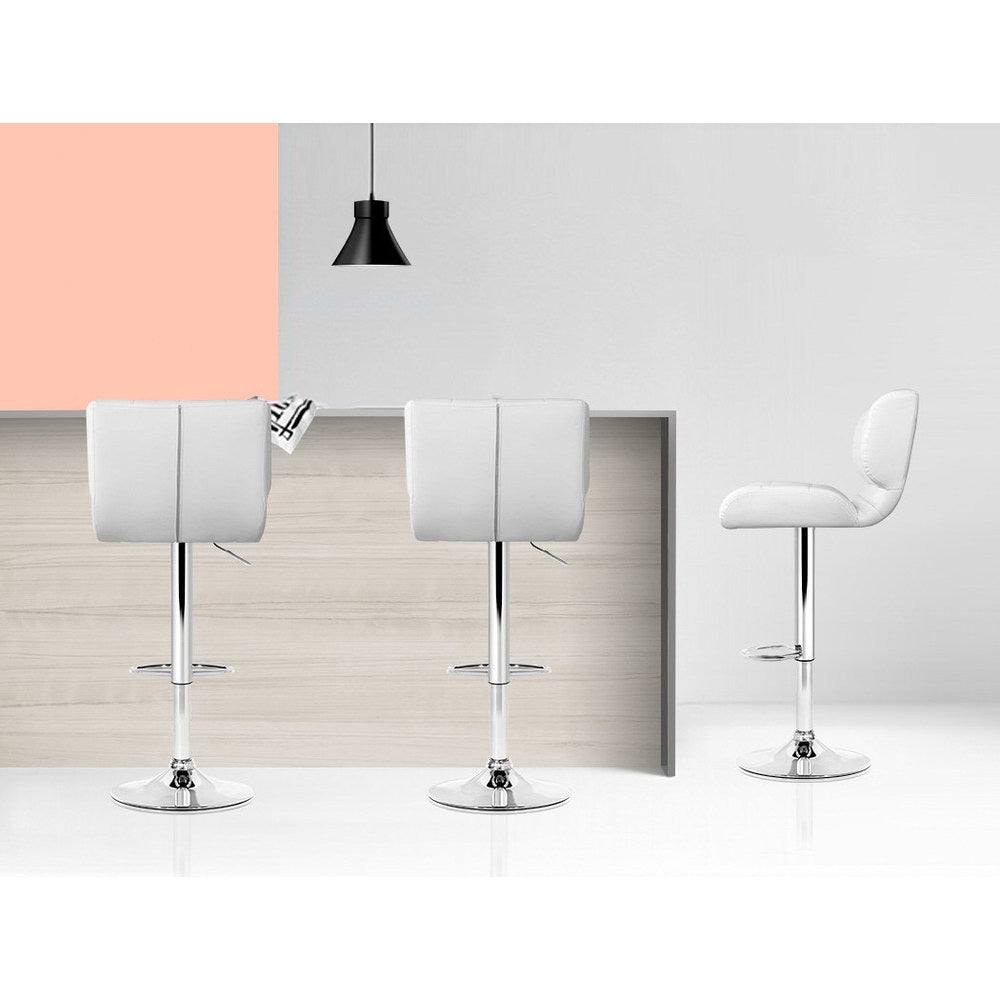 Stool Haven 4x Bar Stools Gas Lift Leather Padded White