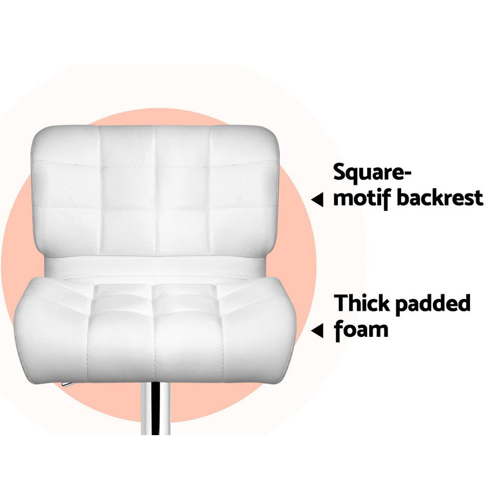 Stool Haven 4x Bar Stools Gas Lift Leather Padded White