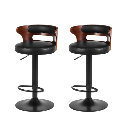 Stool Haven Set of 2 Bar Stools Kitchen Wooden Gas Lift Leather Stool Metal Black Barstools
