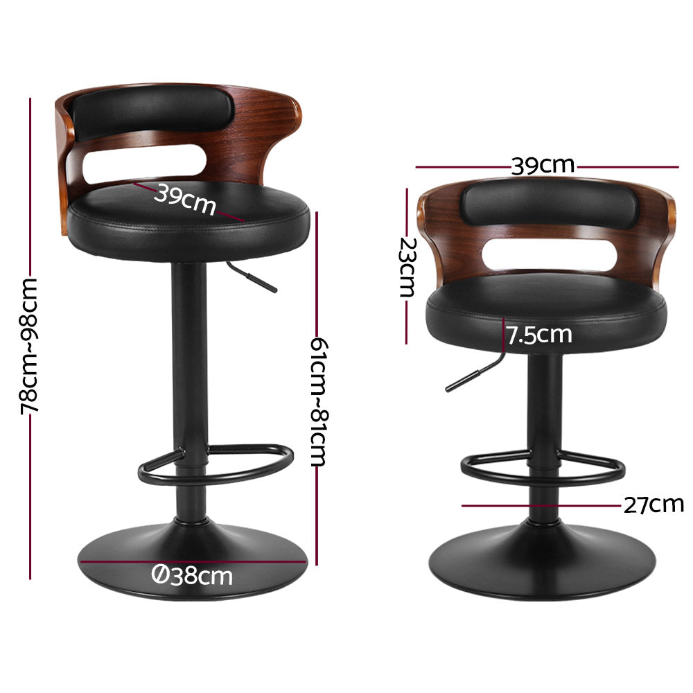 Stool Haven Set of 2 Bar Stools Kitchen Wooden Gas Lift Leather Stool Metal Black Barstools