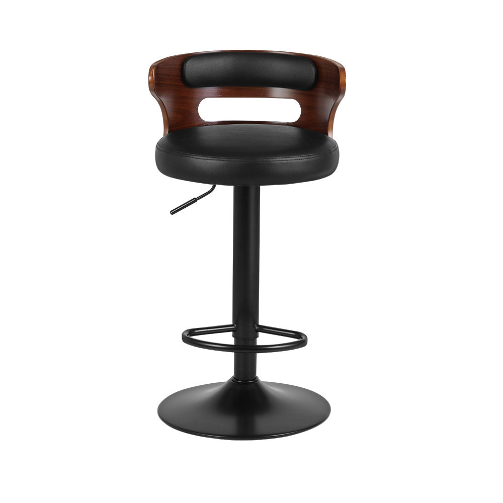 Stool Haven Set of 2 Bar Stools Kitchen Wooden Gas Lift Leather Stool Metal Black Barstools