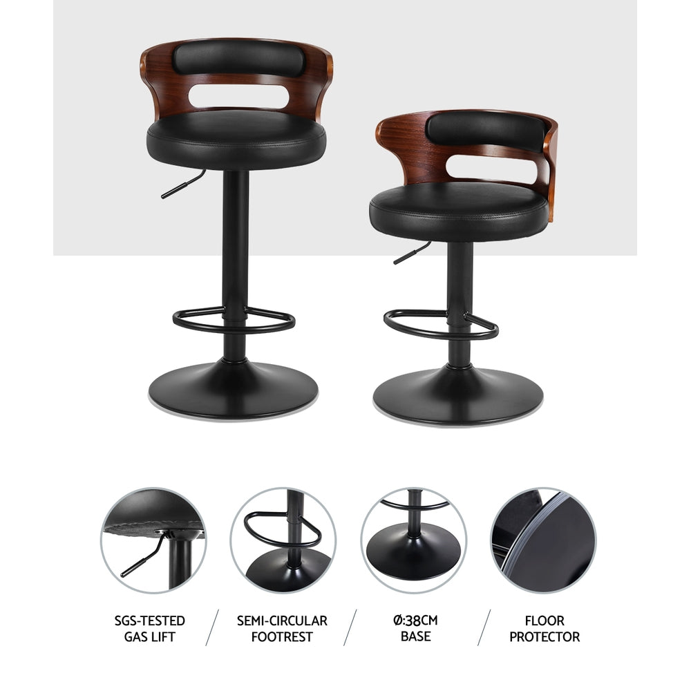 Stool Haven Set of 2 Bar Stools Kitchen Wooden Gas Lift Leather Stool Metal Black Barstools