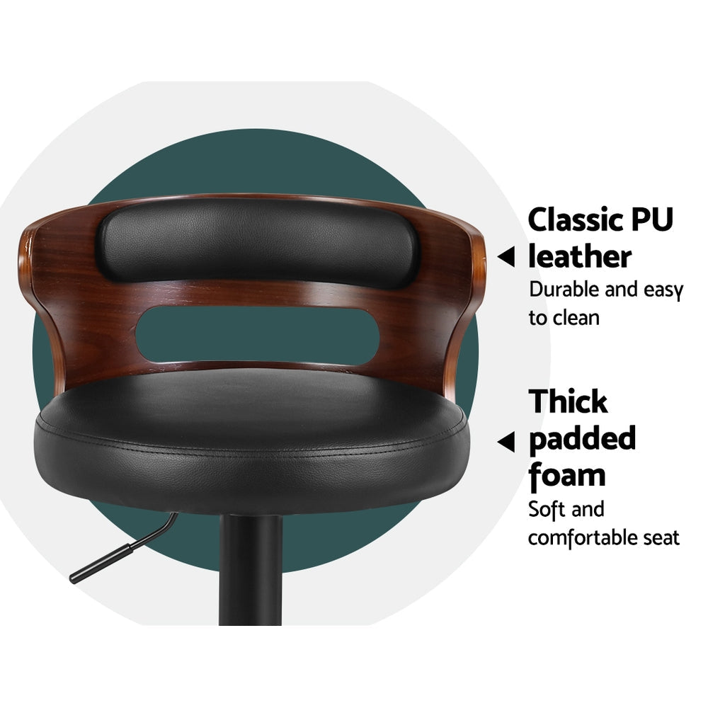Stool Haven Set of 2 Bar Stools Kitchen Wooden Gas Lift Leather Stool Metal Black Barstools