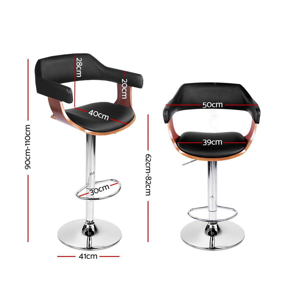 Stool Haven 2x Bar Stools Gas Lift Leather w/Armrest Black