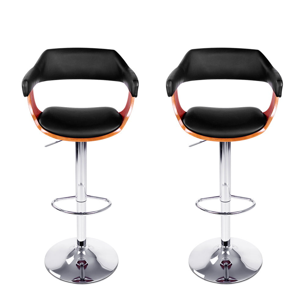 Stool Haven 2x Bar Stools Gas Lift Leather w/Armrest Black