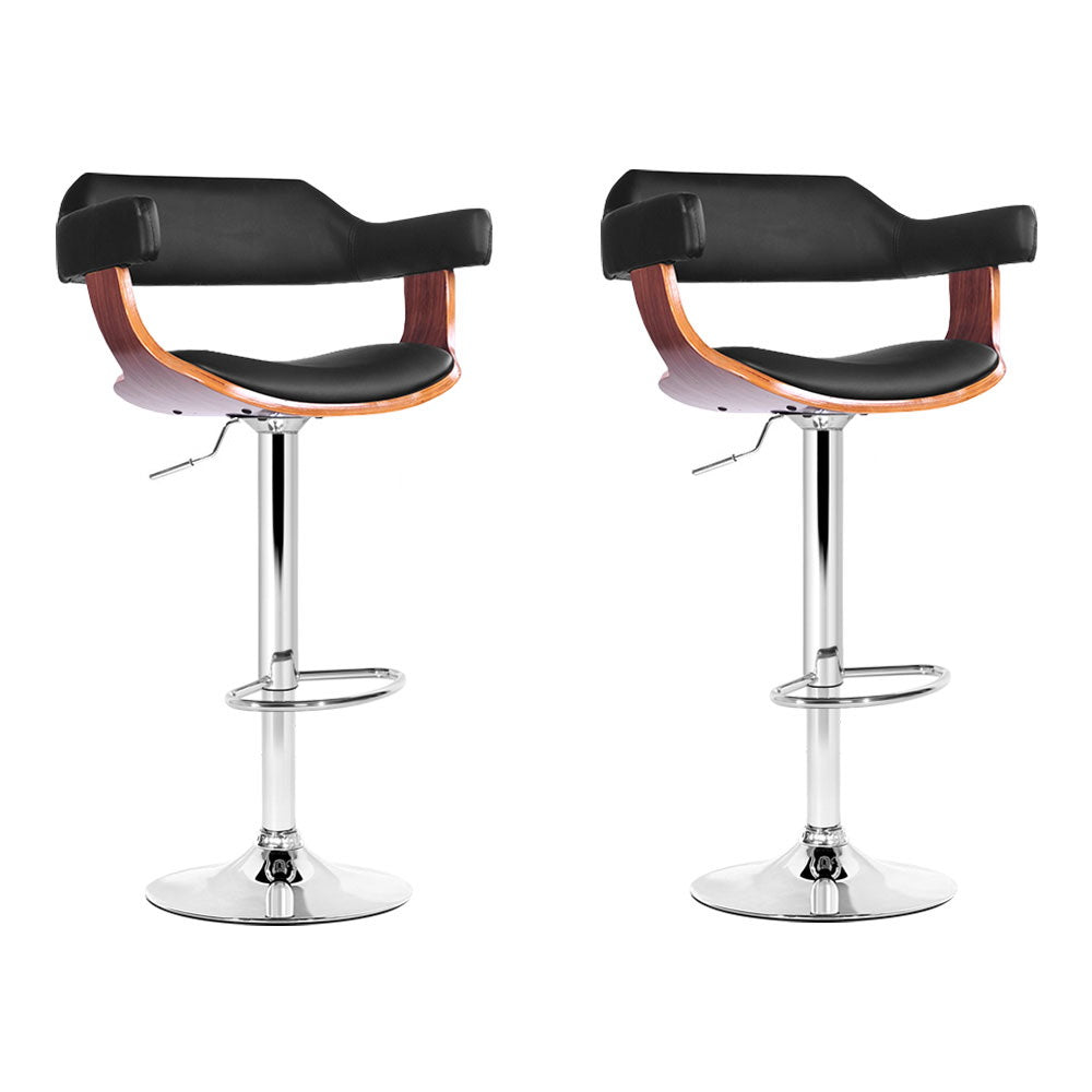 Stool Haven 2x Bar Stools Gas Lift Leather w/Armrest Black