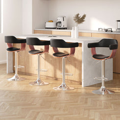 Stool Haven 4x Bar Stools Gas Lift Leather w/Armrest Black