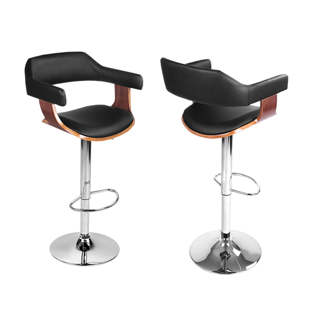 Stool Haven 4x Bar Stools Gas Lift Leather w/Armrest Black