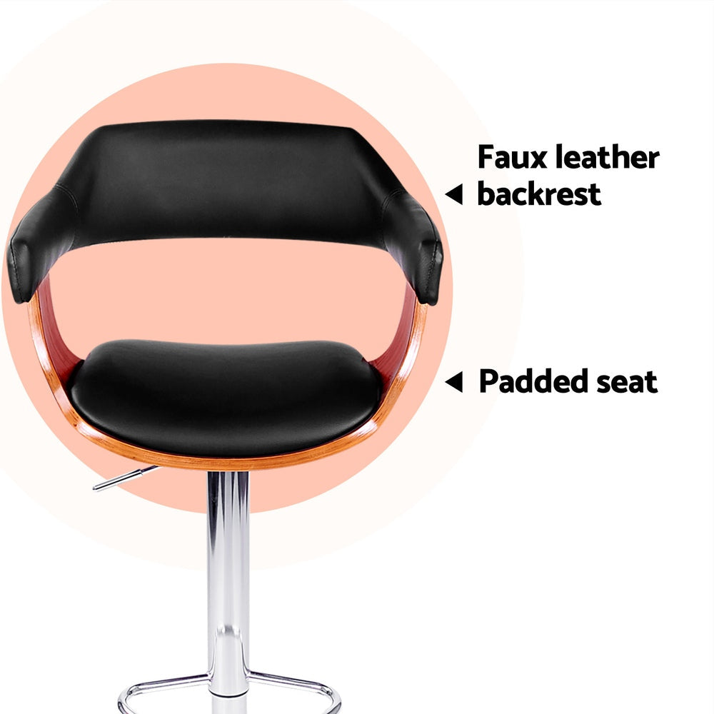 Stool Haven 4x Bar Stools Gas Lift Leather w/Armrest Black