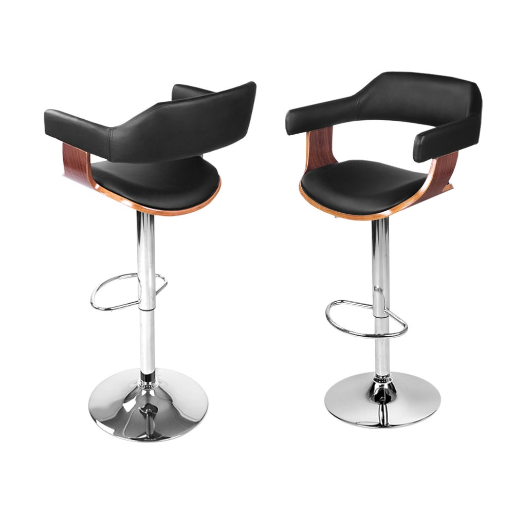 Stool Haven 4x Bar Stools Gas Lift Leather w/Armrest Black