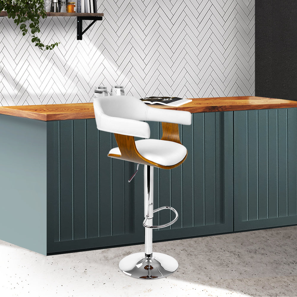 Stool Haven Wooden PU Leather Bar Stool - White and Chrome