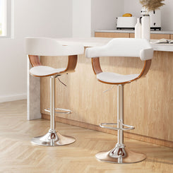 Stool Haven 2x Bar Stools Gas Lift Leather w/Armrest White