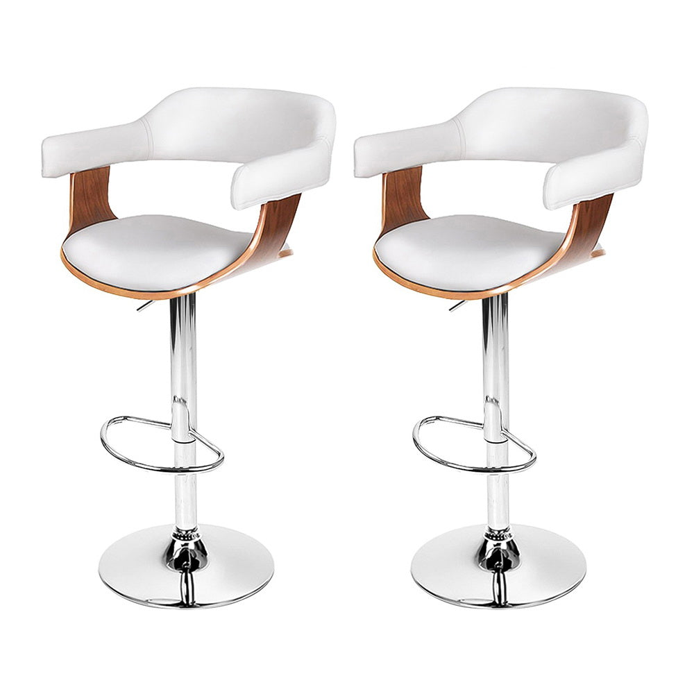 Stool Haven 2x Bar Stools Gas Lift Leather w/Armrest White