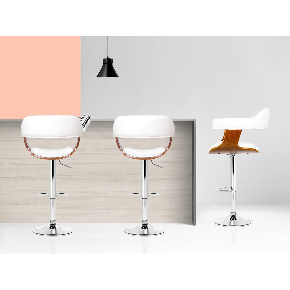 Stool Haven 2x Bar Stools Gas Lift Leather w/Armrest White