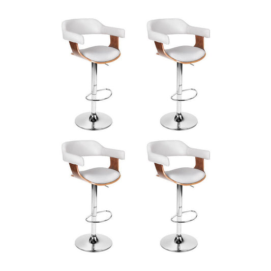 4x Stool Haven Bar Stools Gas Lift Leather with Armrest White