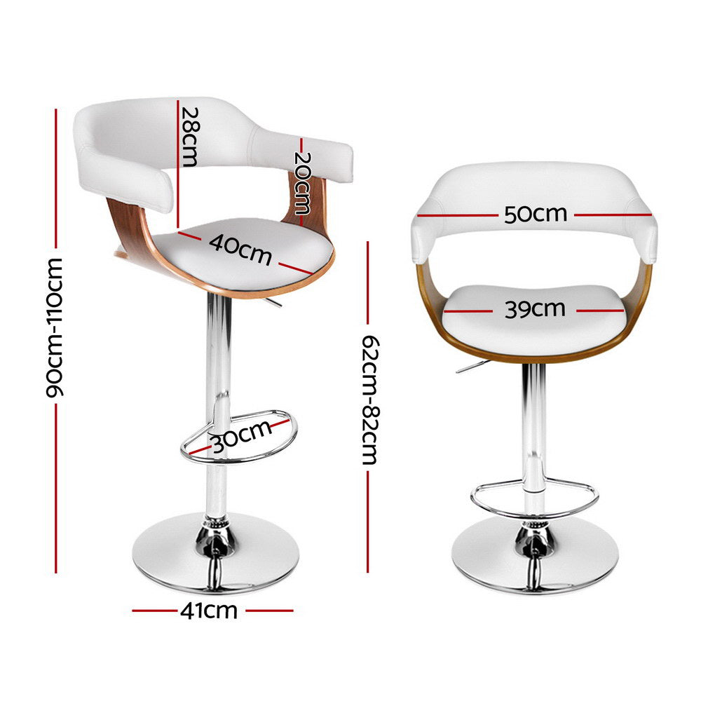 4x Stool Haven Bar Stools Gas Lift Leather with Armrest White
