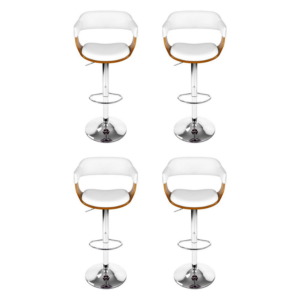 4x Stool Haven Bar Stools Gas Lift Leather with Armrest White