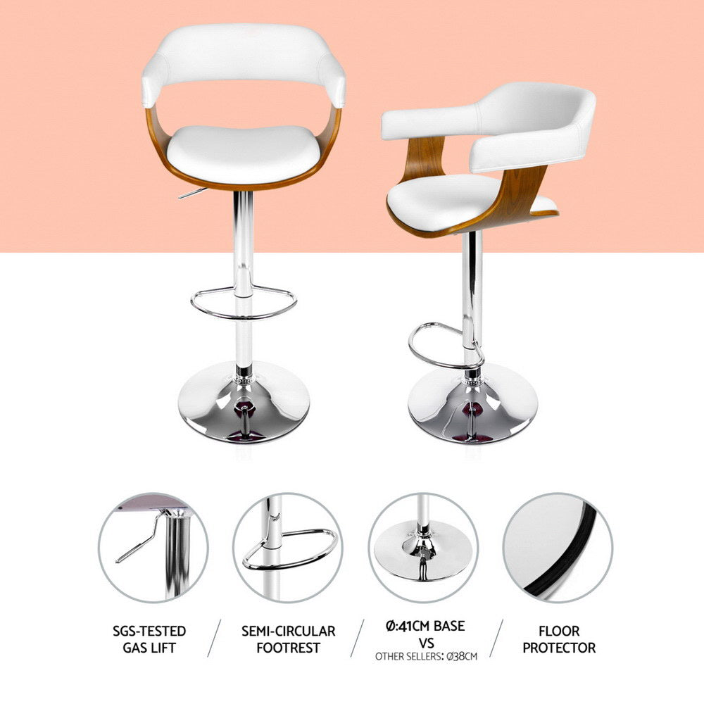 4x Stool Haven Bar Stools Gas Lift Leather with Armrest White