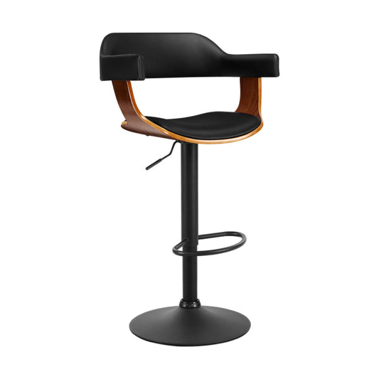 Stool Haven Bar Stool Curved Gas Lift PU Leather - Black and Wood