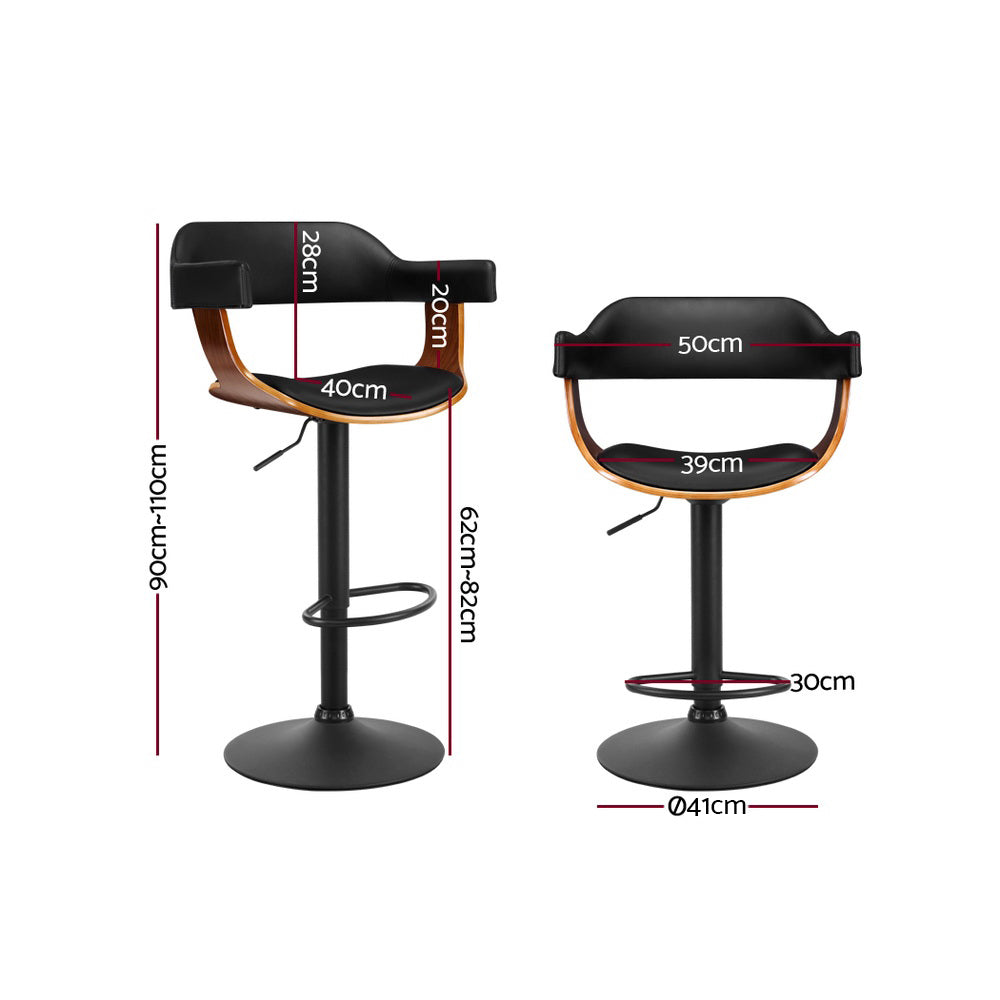 Stool Haven Bar Stool Curved Gas Lift PU Leather - Black and Wood