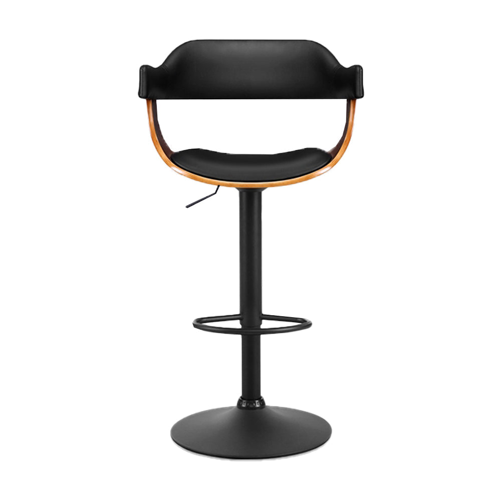 Stool Haven Bar Stool Curved Gas Lift PU Leather - Black and Wood
