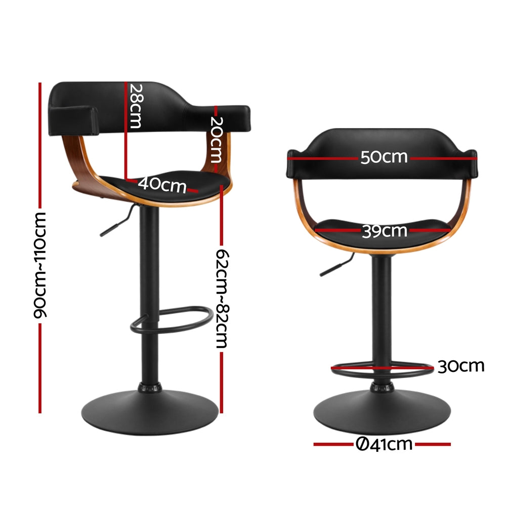 Stool Haven 4x Bar Stools Gas Lift Leather w/Armrest All Black