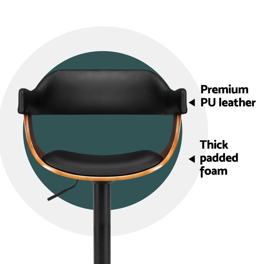 Stool Haven 4x Bar Stools Gas Lift Leather w/Armrest All Black