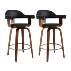 Stool Haven Set of 2 Bar Stools PU Leather Wooden Swivel - Wood, Chrome and Black