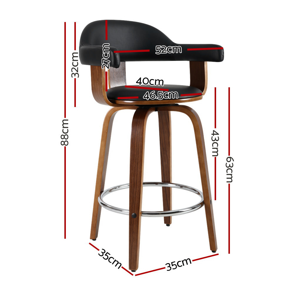 Stool Haven Set of 2 Bar Stools PU Leather Wooden Swivel - Wood, Chrome and Black