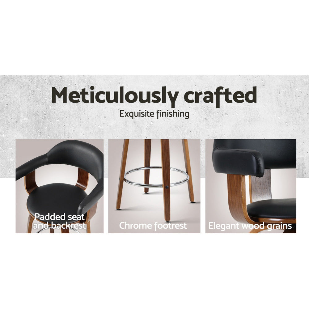 Stool Haven Set of 2 Bar Stools PU Leather Wooden Swivel - Wood, Chrome and Black