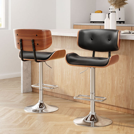 Stool Haven 2x Bar Stools Gas Lift Leather Black