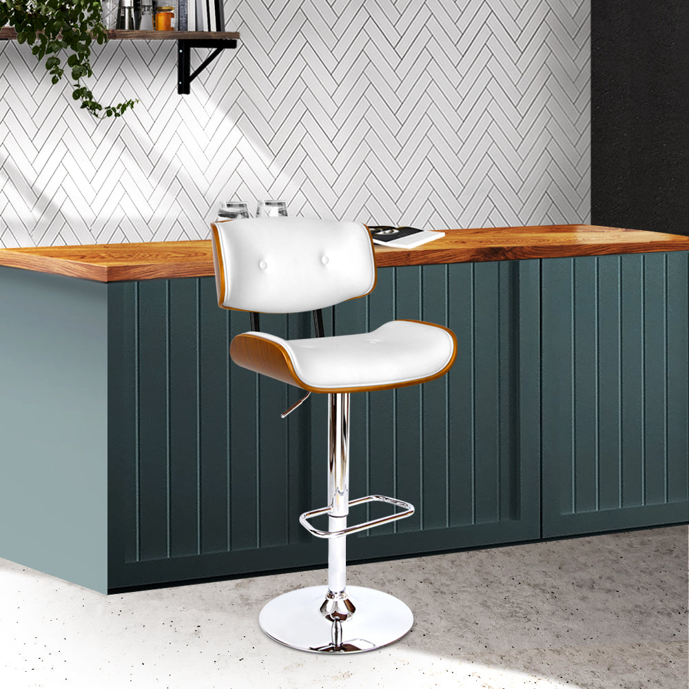 Stool Haven Wooden Gas Lift Bar Stool - White and Chrome