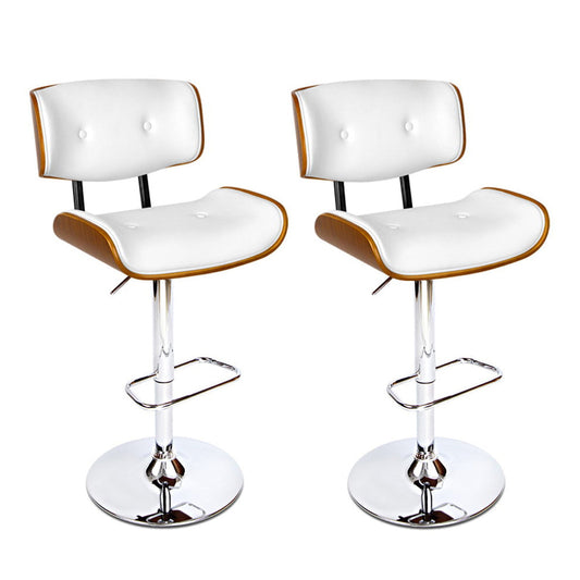 Stool Haven Set of 2 Wooden Gas Lift Bar Stool - White and Chrome