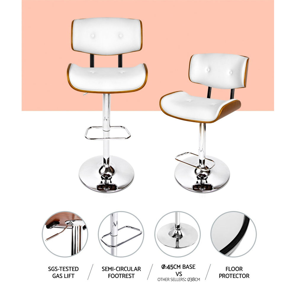 Stool Haven Set of 2 Wooden Gas Lift Bar Stool - White and Chrome