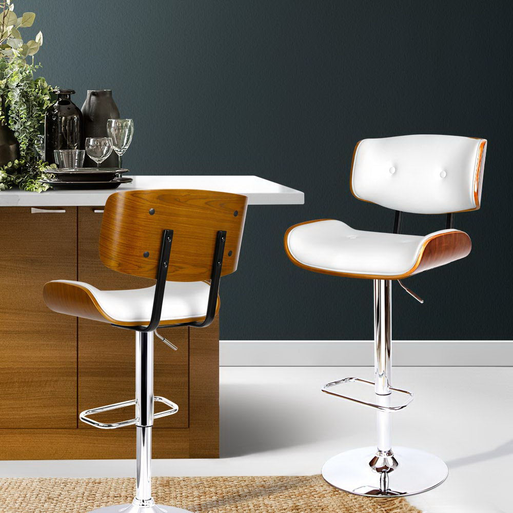 Stool Haven Set of 2 Wooden Gas Lift Bar Stool - White and Chrome