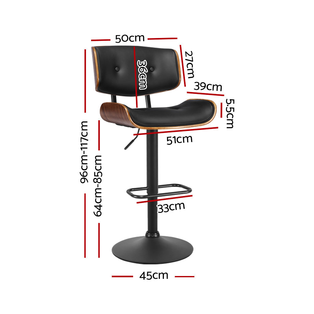Stool Haven Bar Stool Gas Lift Wooden PU Leather - Black and Wood