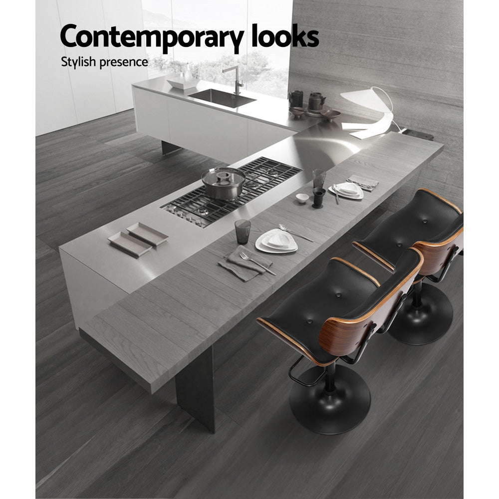 Stool Haven Bar Stool Gas Lift Wooden PU Leather - Black and Wood