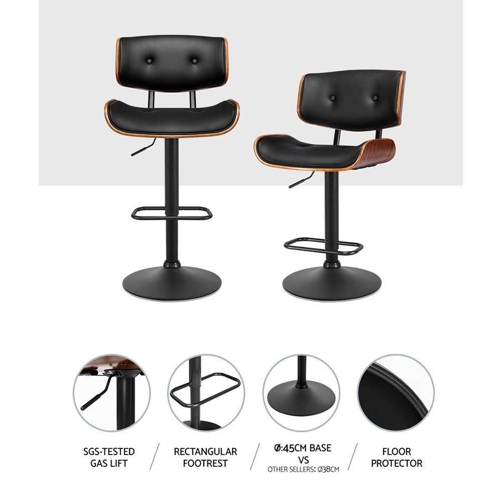 Stool Haven Bar Stool Gas Lift Wooden PU Leather - Black and Wood