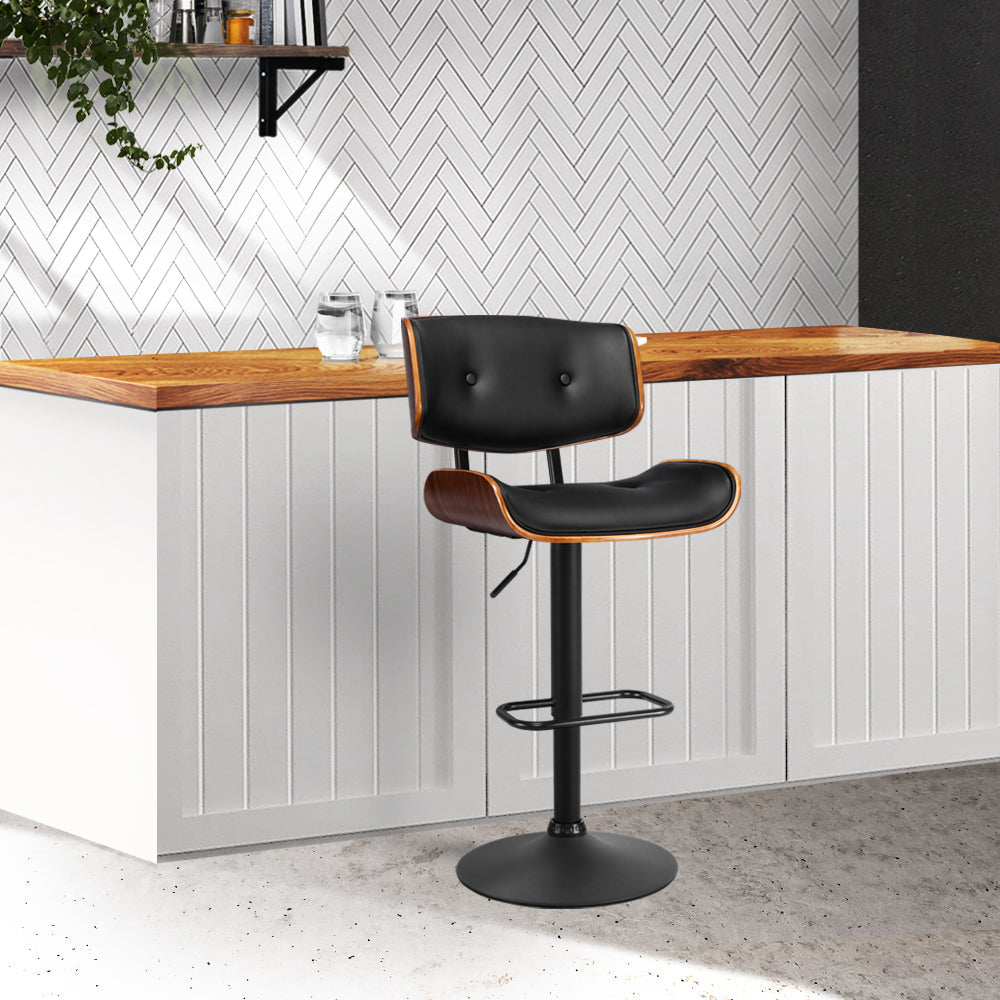 Stool Haven Bar Stool Gas Lift Wooden PU Leather - Black and Wood