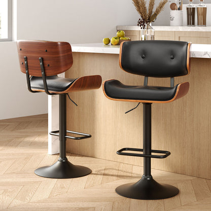 Stool Haven 2x Bar Stools Gas Lift Leather All Black