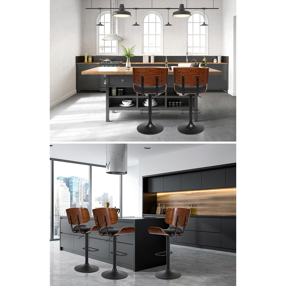 Stool Haven 2x Bar Stools Gas Lift Leather All Black