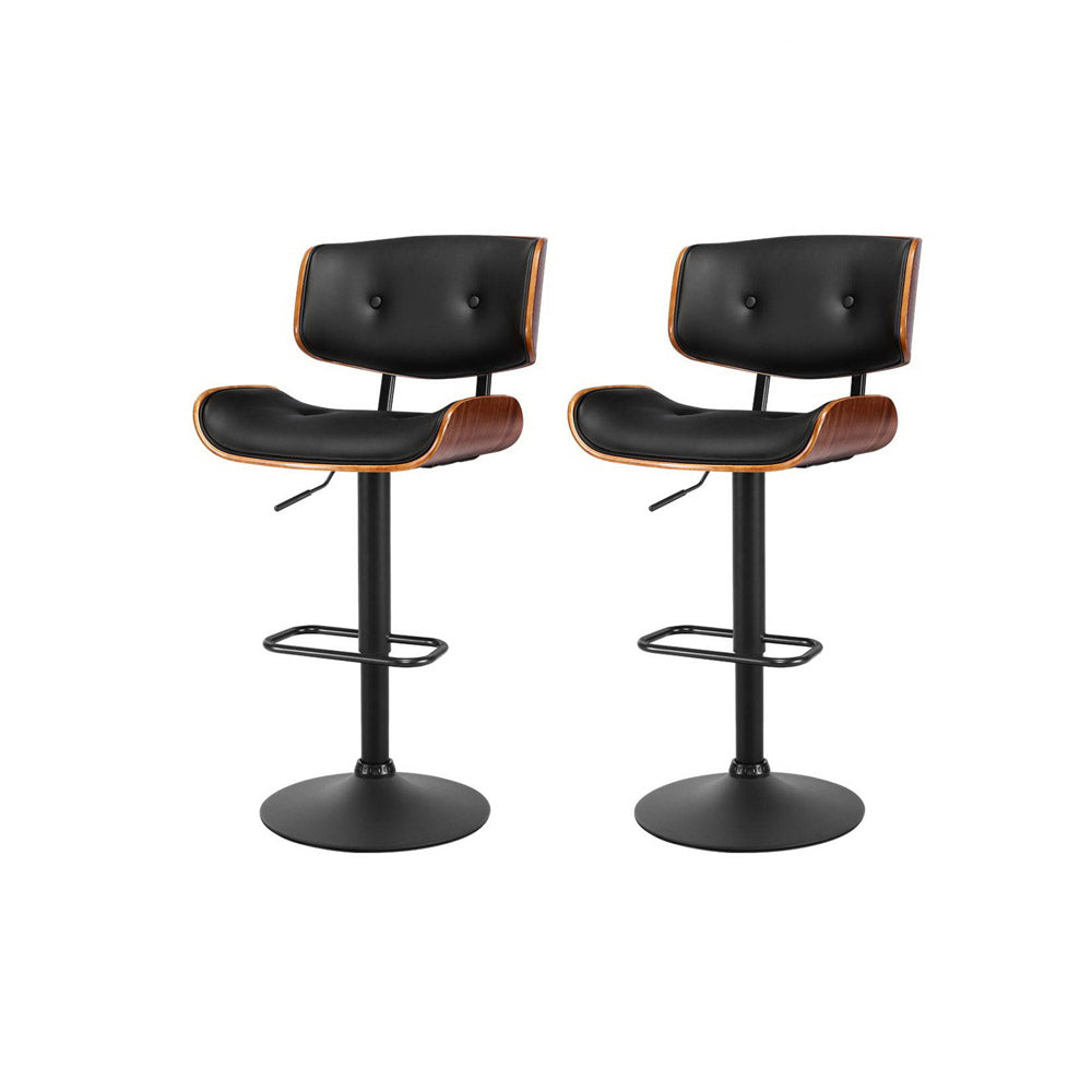 Stool Haven 2x Bar Stools Gas Lift Leather All Black