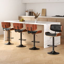 Stool Haven 4x Bar Stools Gas Lift Leather All Black