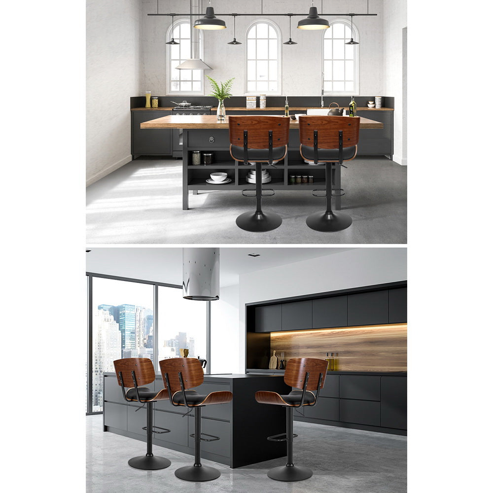 Stool Haven 4x Bar Stools Gas Lift Leather All Black