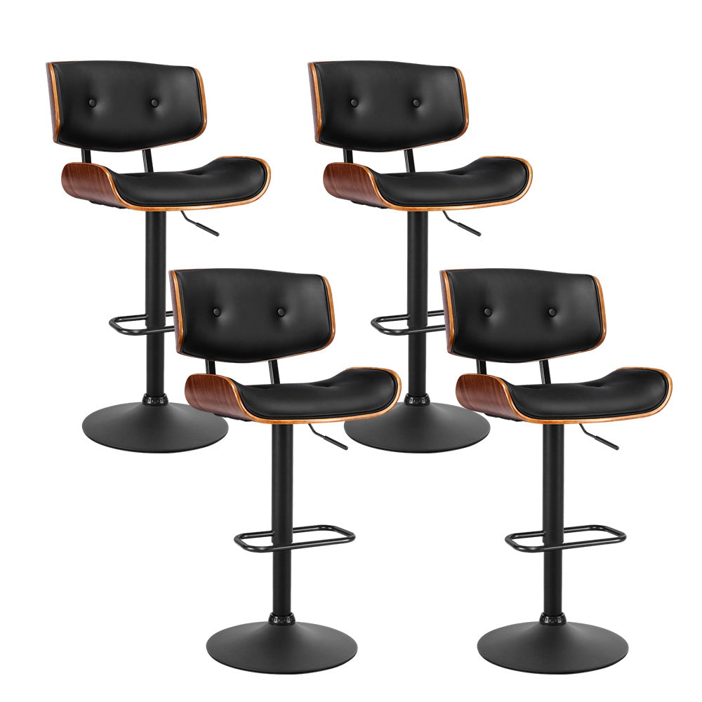 Stool Haven 4x Bar Stools Gas Lift Leather All Black